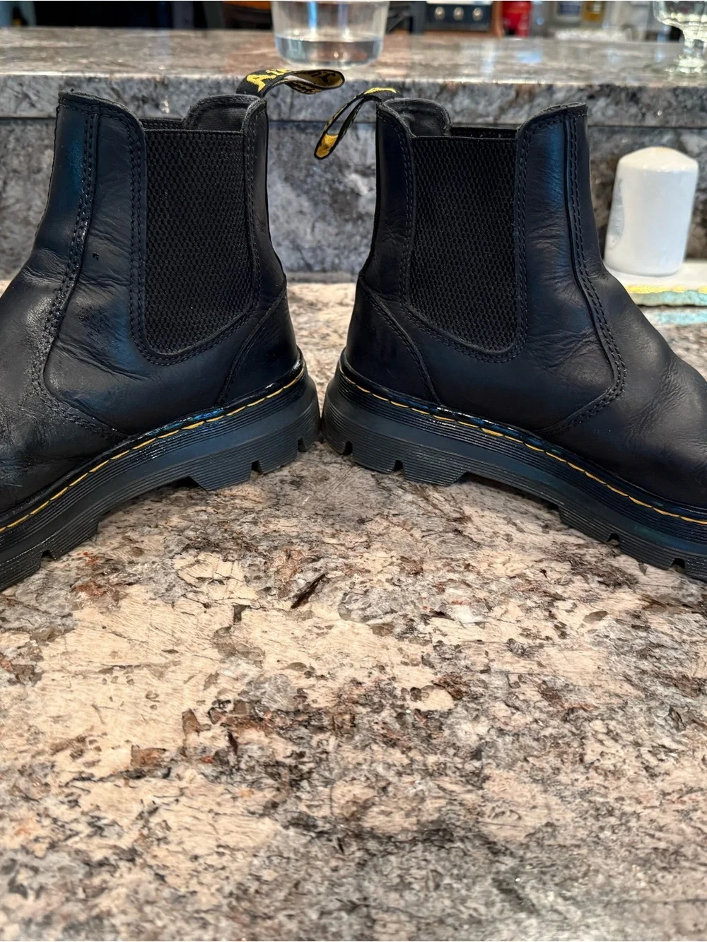 Dr. Martens Black Chelsea Ankle Boots with Yellow Stitching